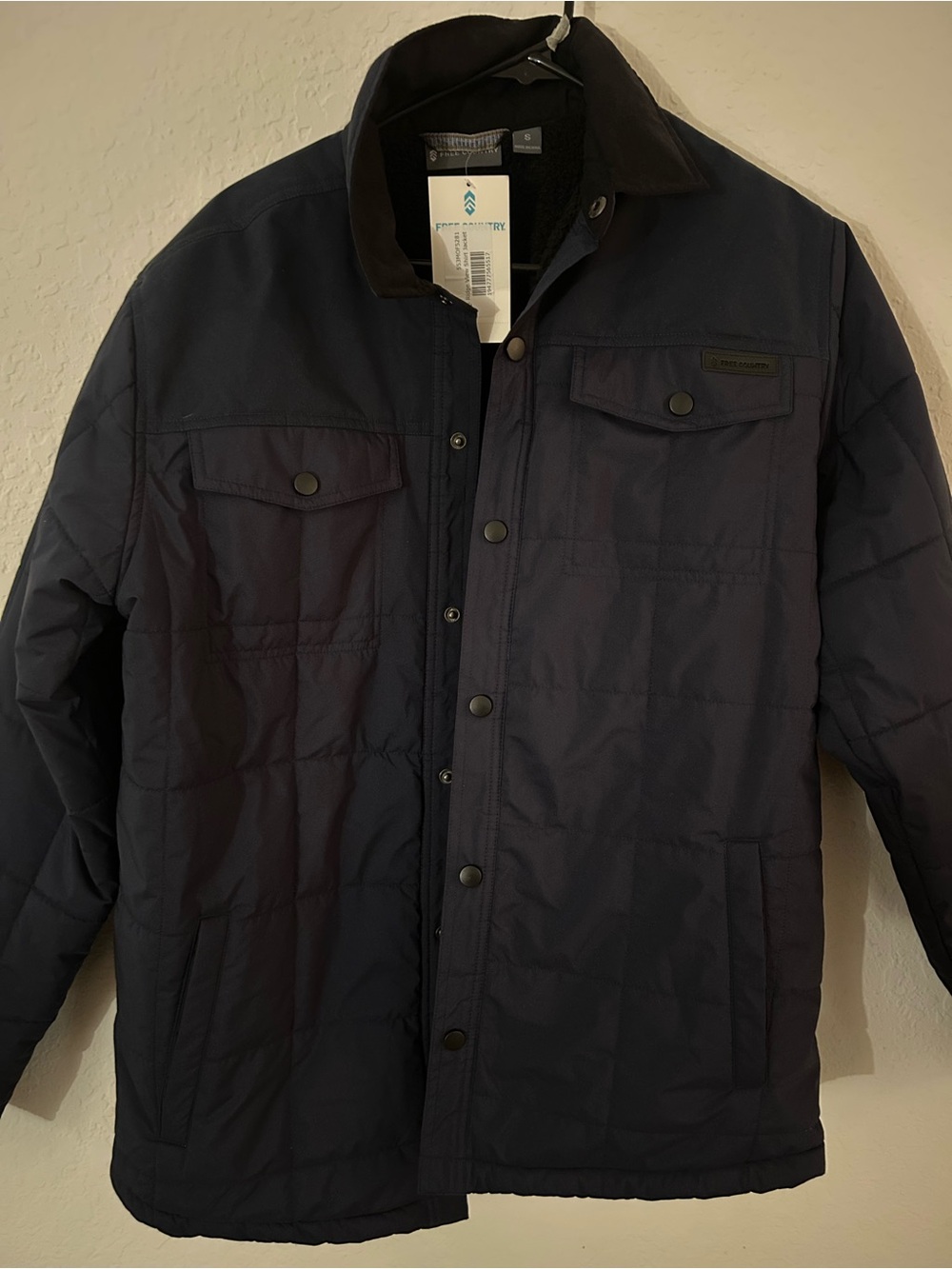 Free Country Men's Quilted Navy Jacket with Corduroy Collar